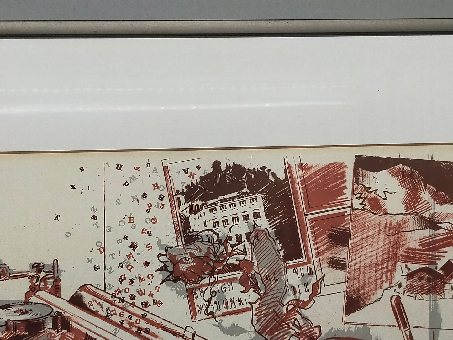 Originelles Schreibmaschinen-Stillleben – Künstlerische Lithografie von 1990