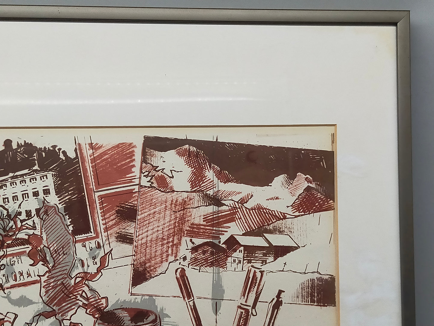 Originelles Schreibmaschinen-Stillleben – Künstlerische Lithografie von 1990