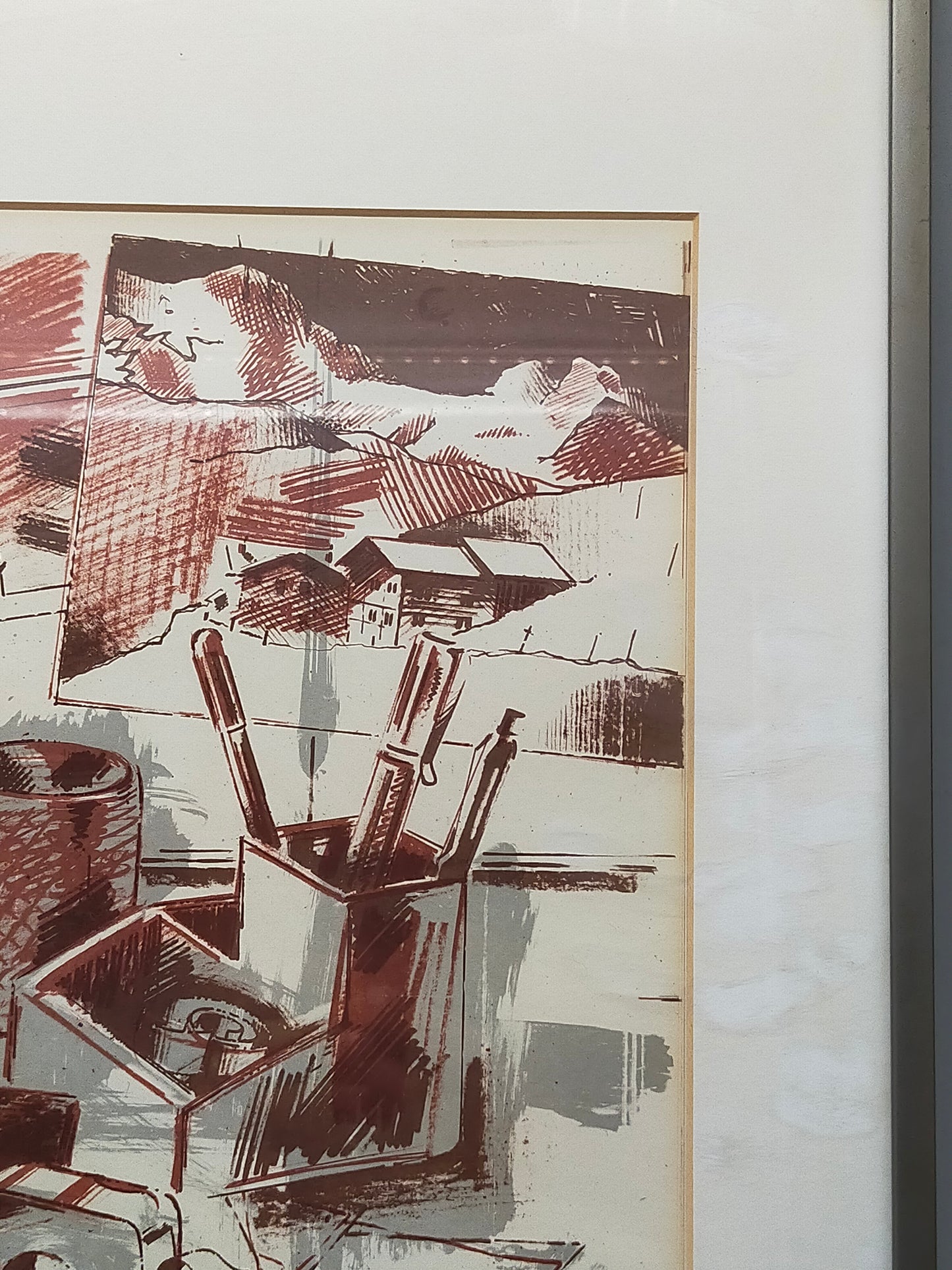 Originelles Schreibmaschinen-Stillleben – Künstlerische Lithografie von 1990
