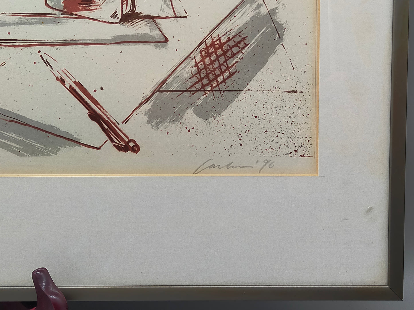 Originelles Schreibmaschinen-Stillleben – Künstlerische Lithografie von 1990