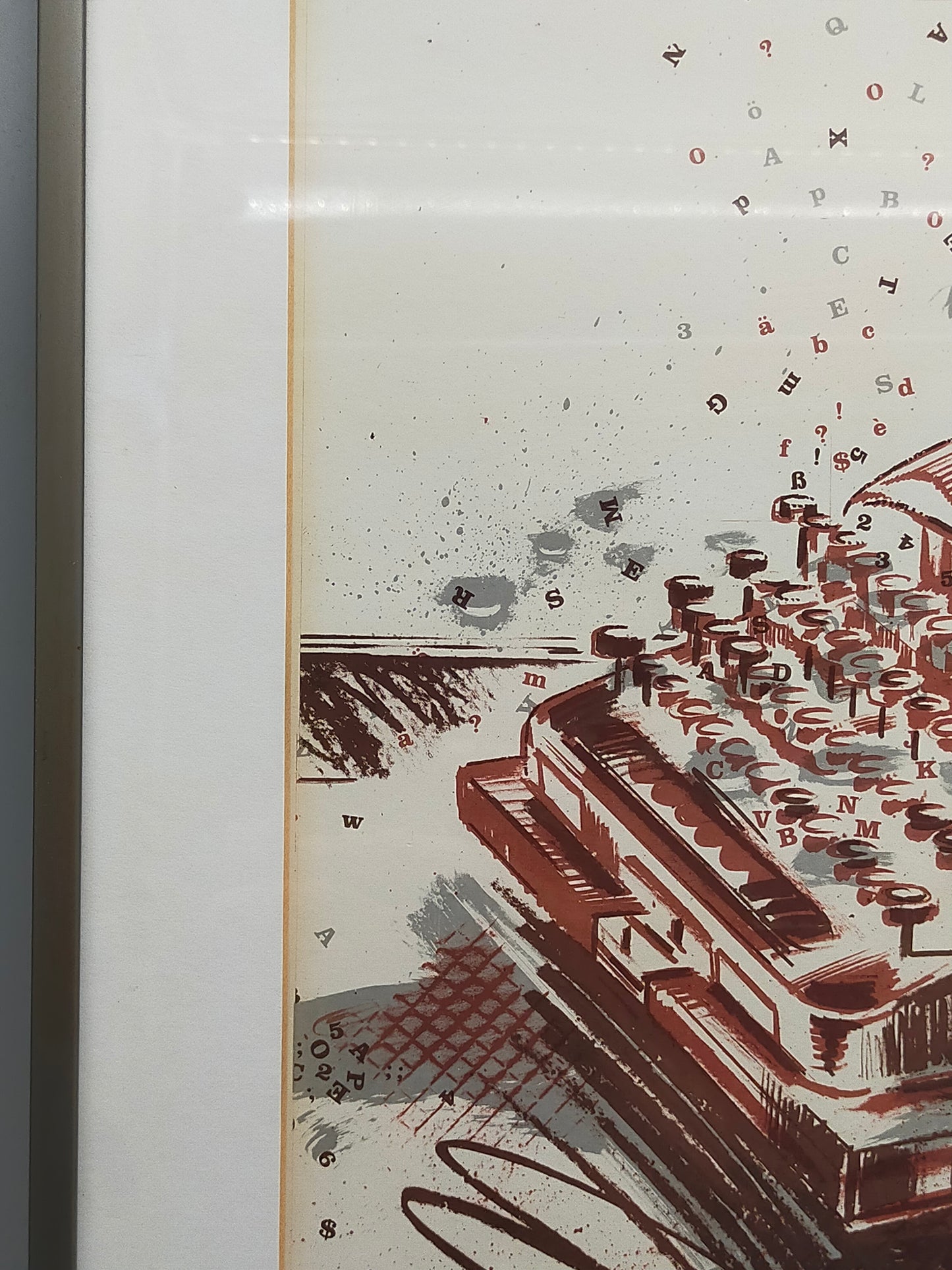 Originelles Schreibmaschinen-Stillleben – Künstlerische Lithografie von 1990