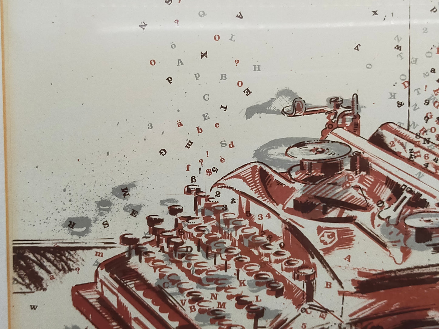 Originelles Schreibmaschinen-Stillleben – Künstlerische Lithografie von 1990