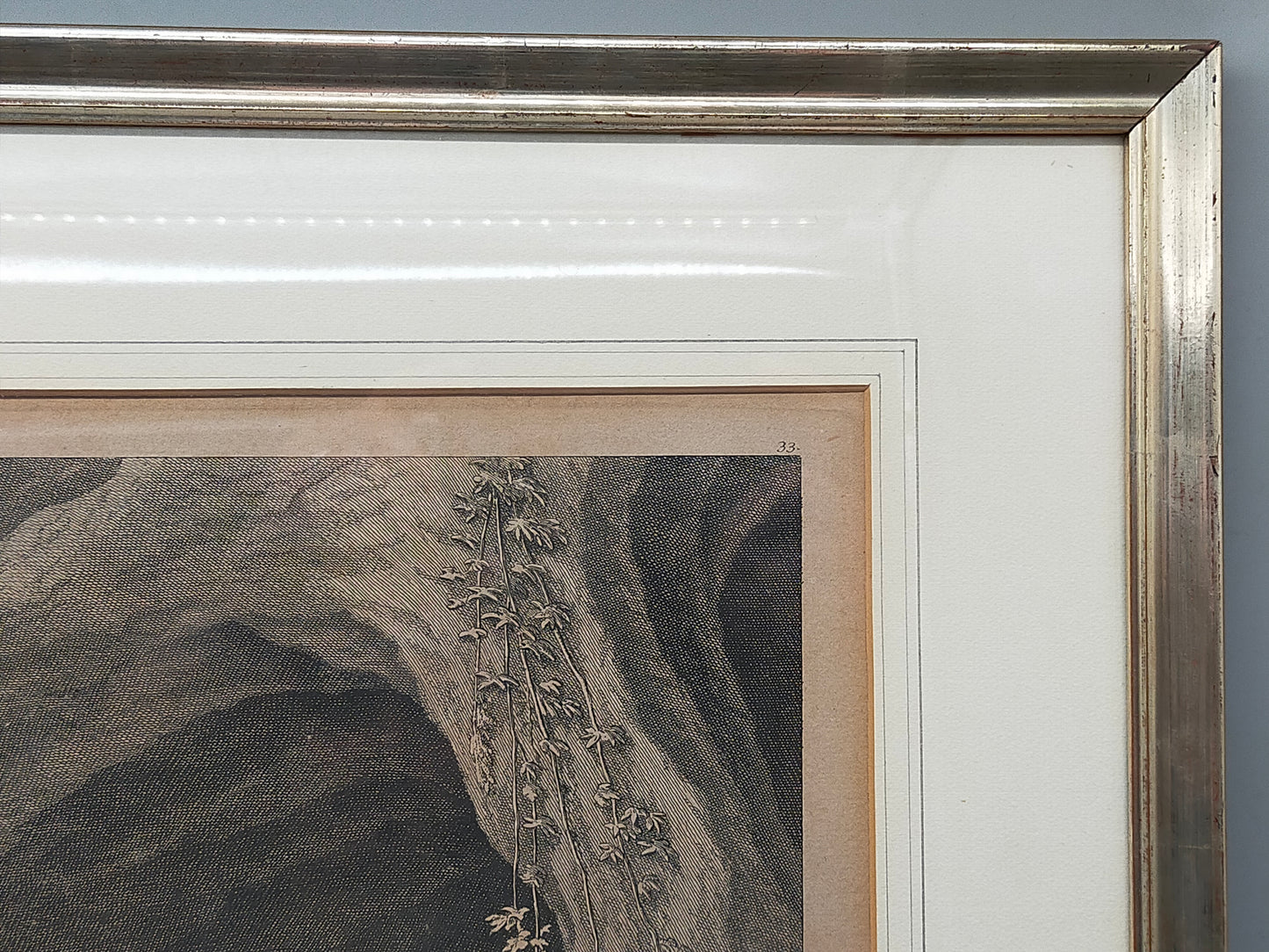 Antiker Kupferstich Johann Elias Ridinger – Prachtvoller Löwe in Höhle