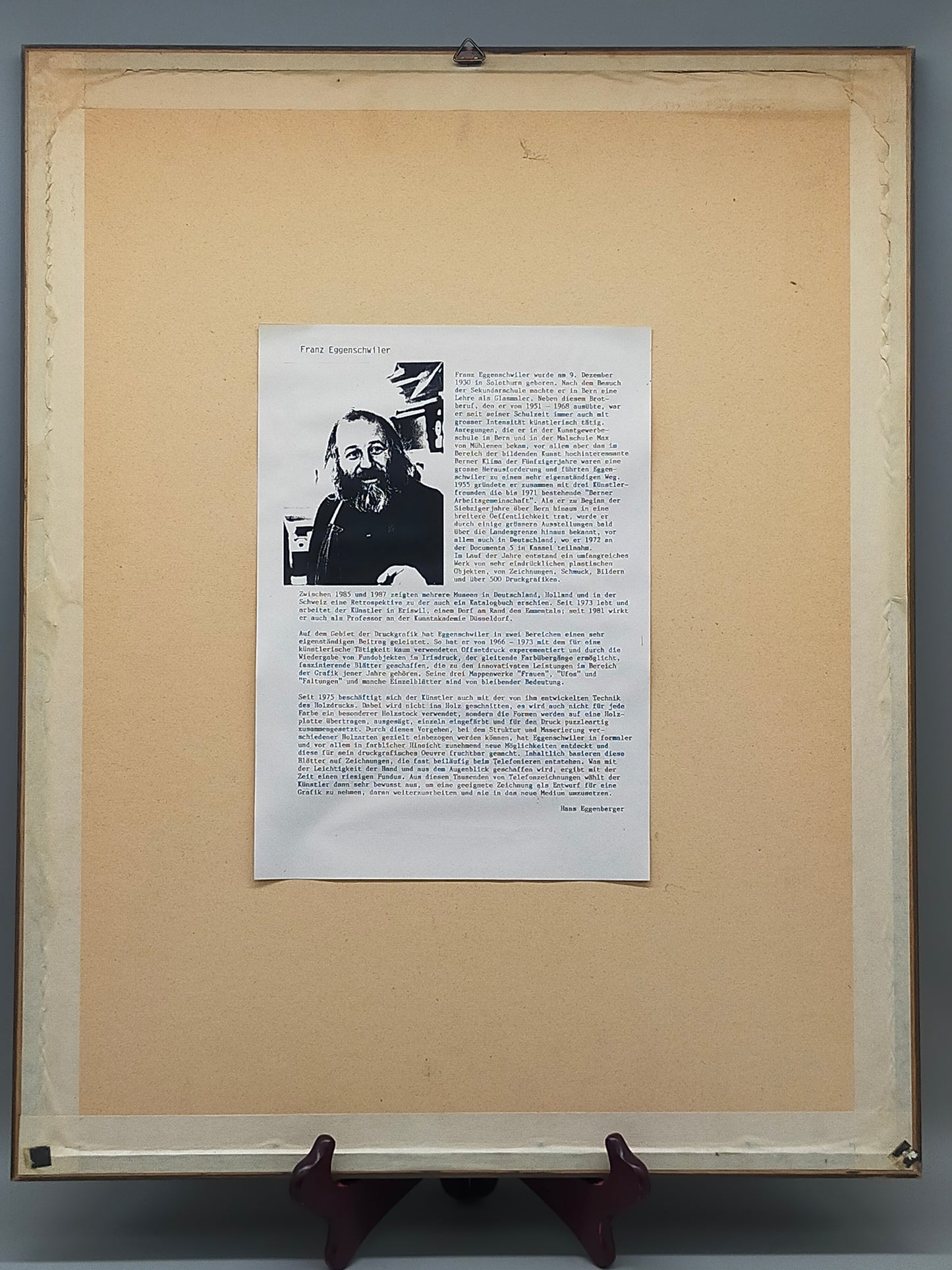Exklusiver Holzdruck von Franz Eggenschwiler – „Schinkelbein“ (1989)