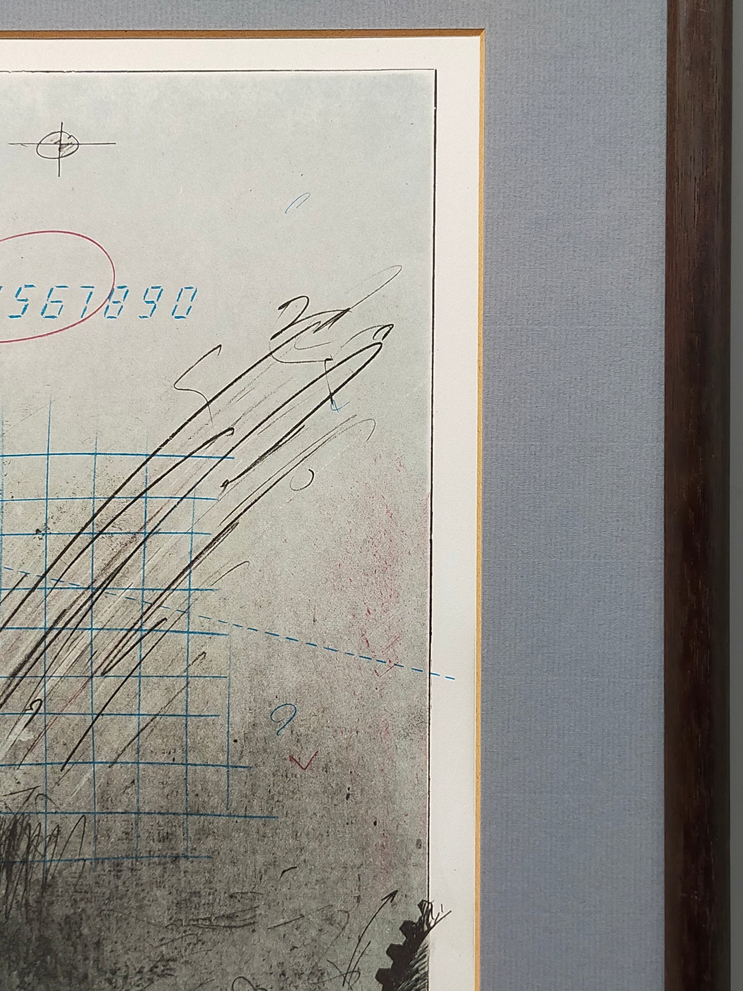 Abstrakte Kunst Grafik - Signierte Lithografie im Holzrahmen