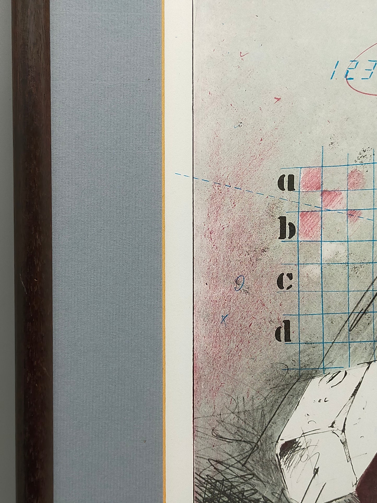 Abstrakte Kunst Grafik - Signierte Lithografie im Holzrahmen