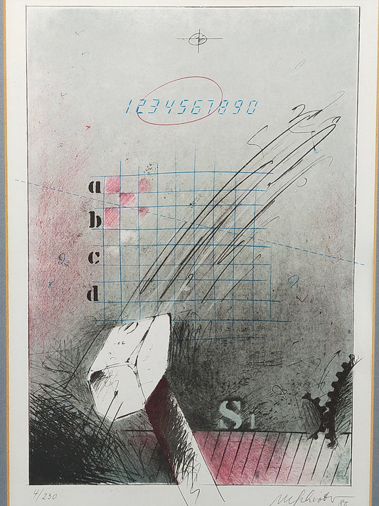 Abstrakte Kunst Grafik - Signierte Lithografie im Holzrahmen