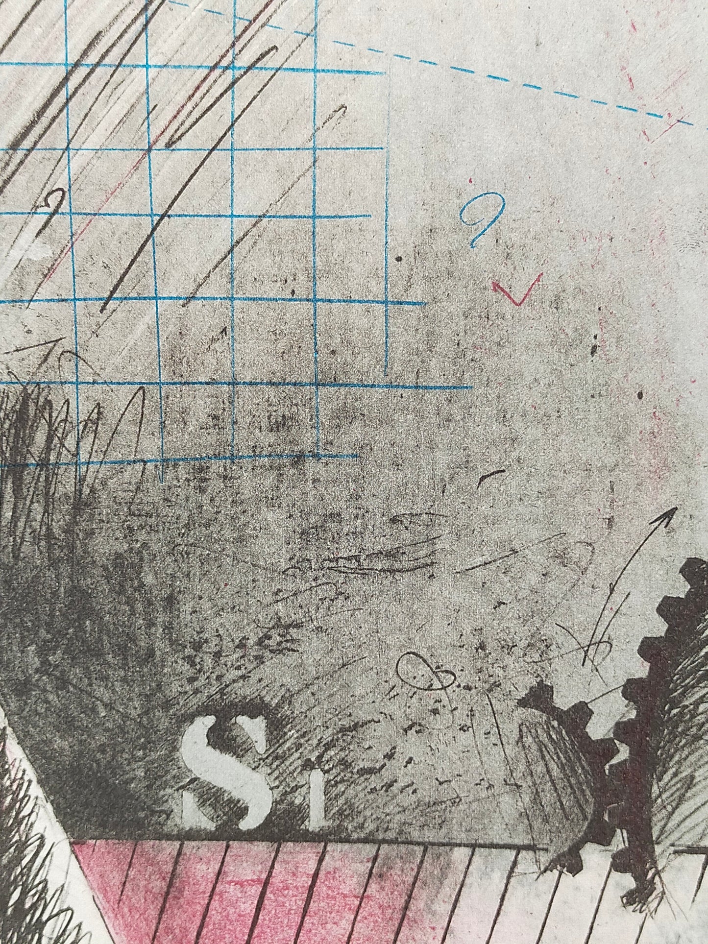 Abstrakte Kunst Grafik - Signierte Lithografie im Holzrahmen
