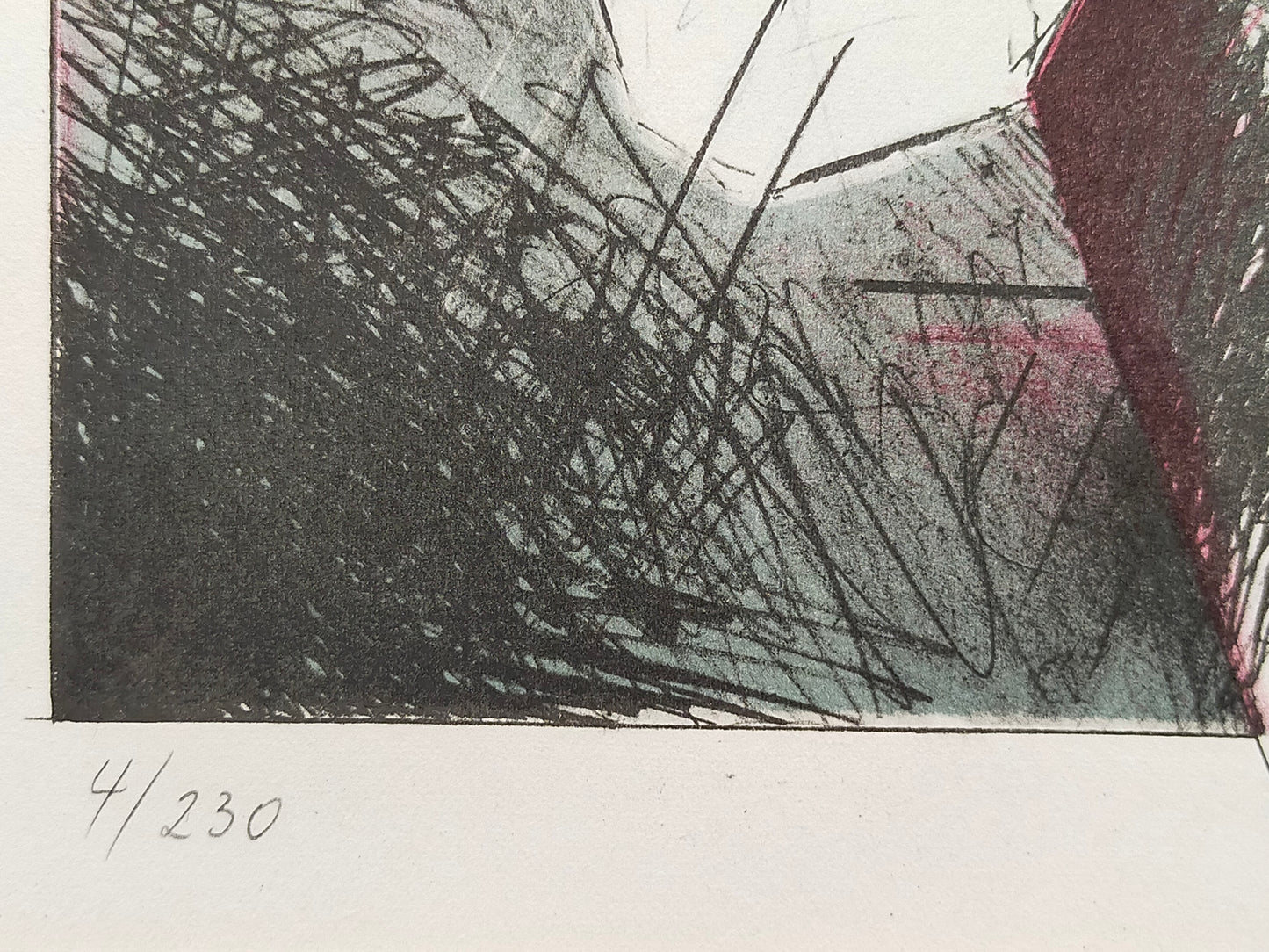 Abstrakte Kunst Grafik - Signierte Lithografie im Holzrahmen