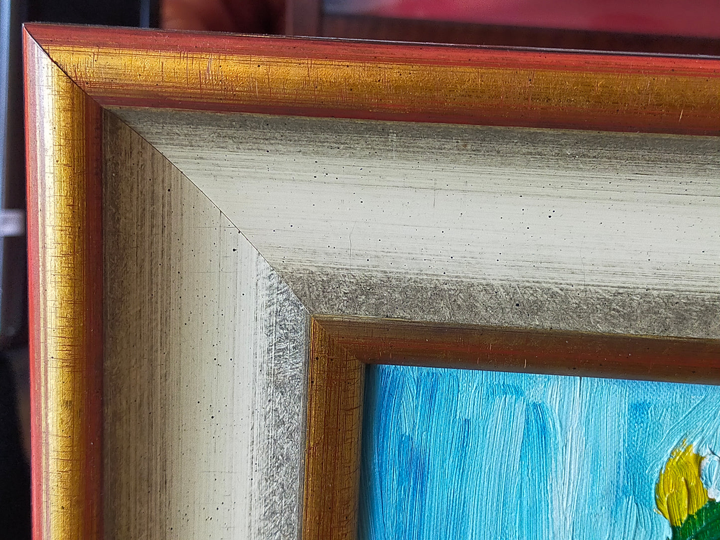 Expressives Sonnenblumen Ölgemälde – Impasto Stil im Goldrahmen