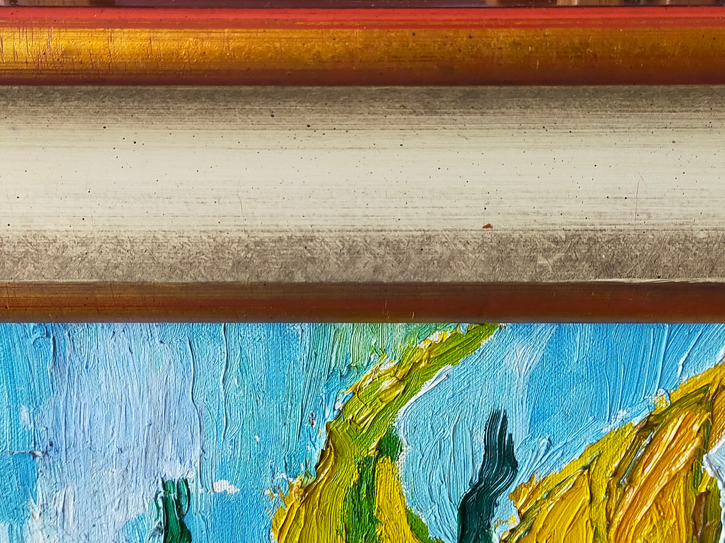 Expressives Sonnenblumen Ölgemälde – Impasto Stil im Goldrahmen