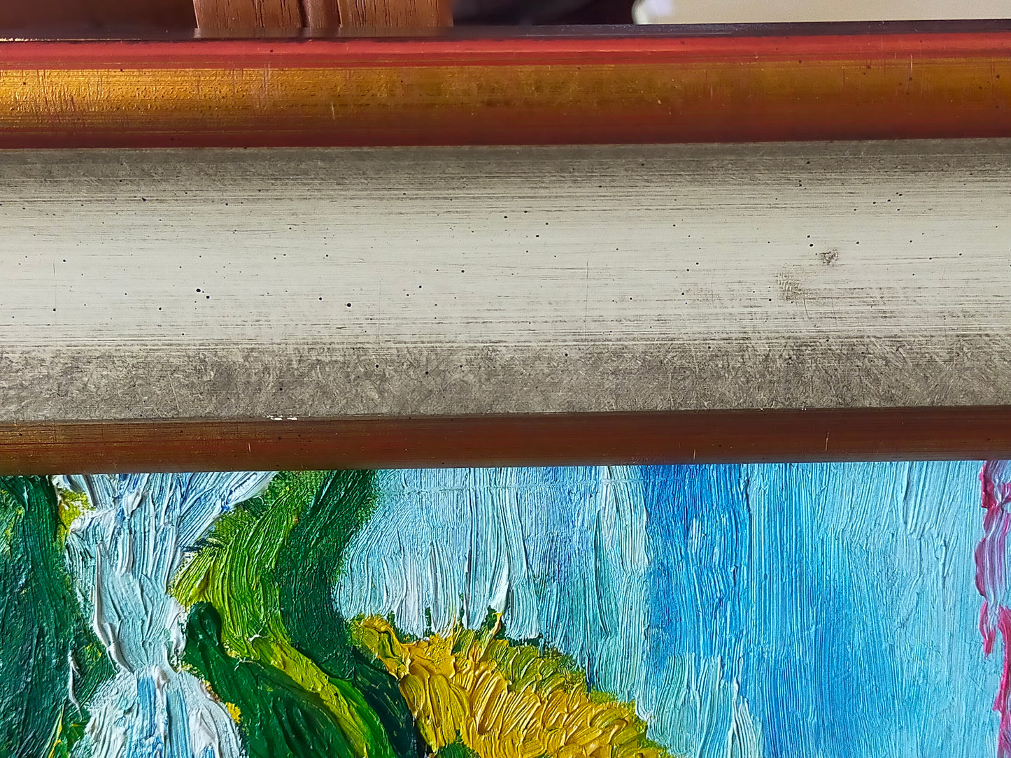Expressives Sonnenblumen Ölgemälde – Impasto Stil im Goldrahmen