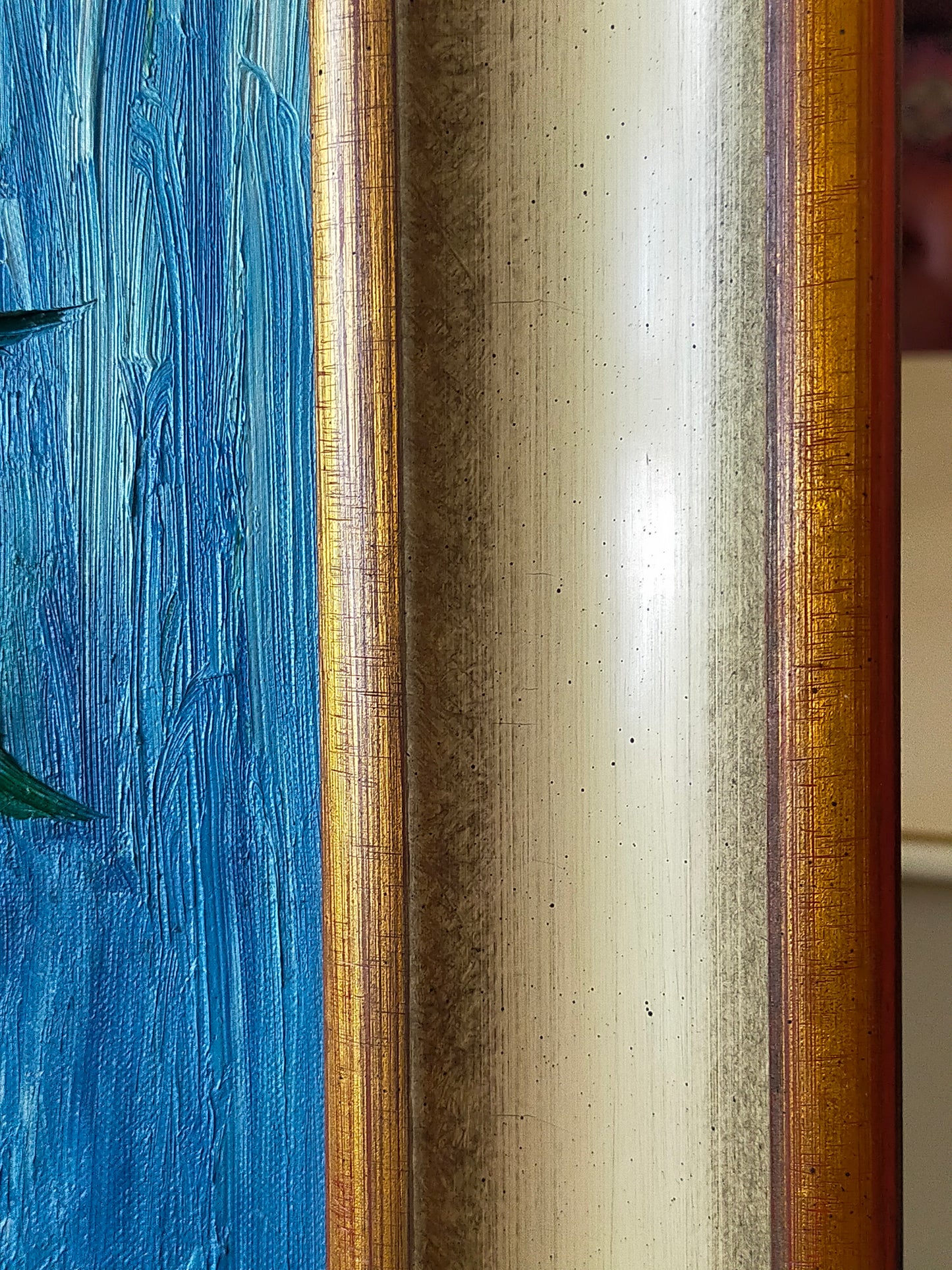 Expressives Sonnenblumen Ölgemälde – Impasto Stil im Goldrahmen