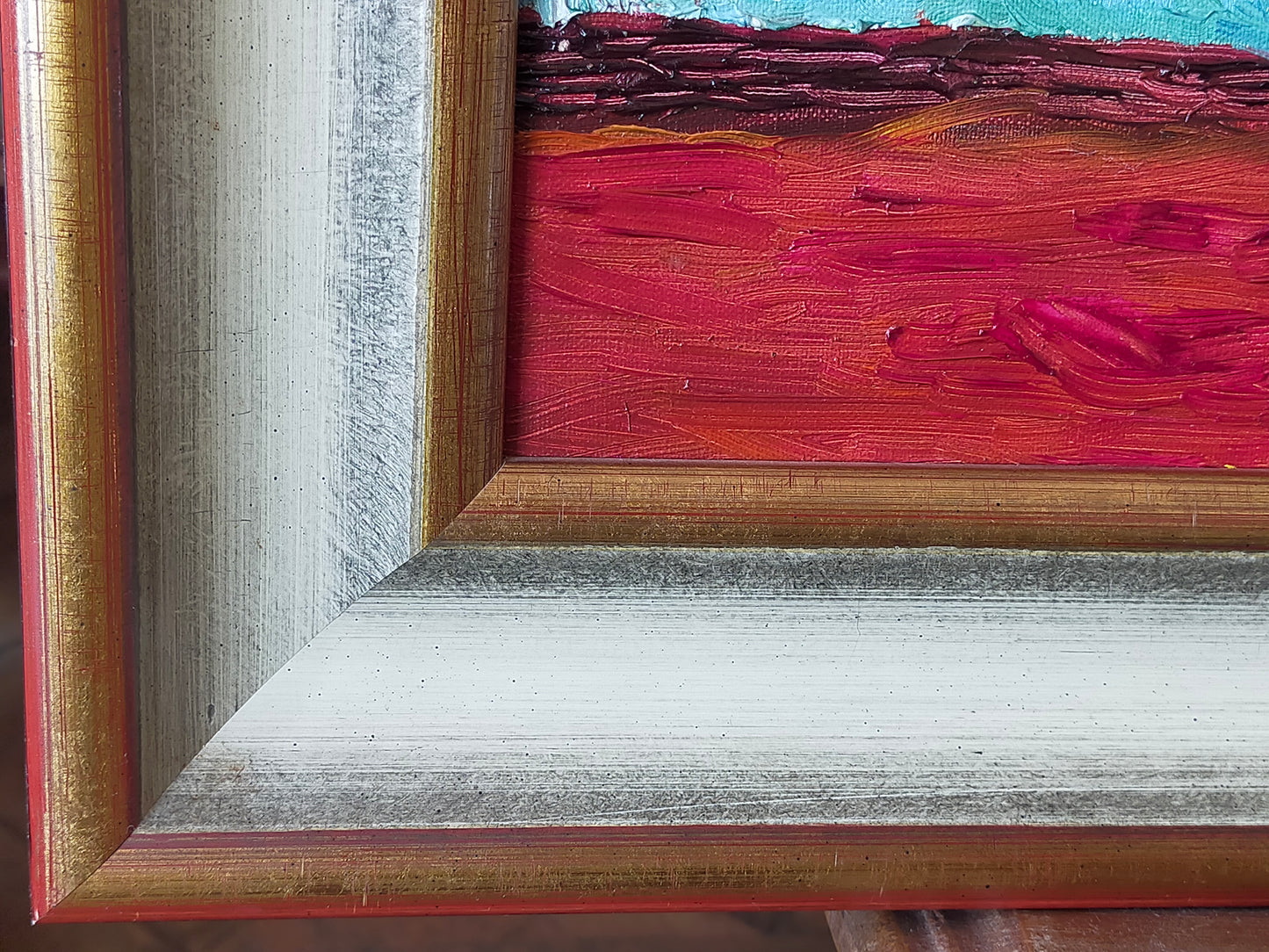 Expressives Sonnenblumen Ölgemälde – Impasto Stil im Goldrahmen