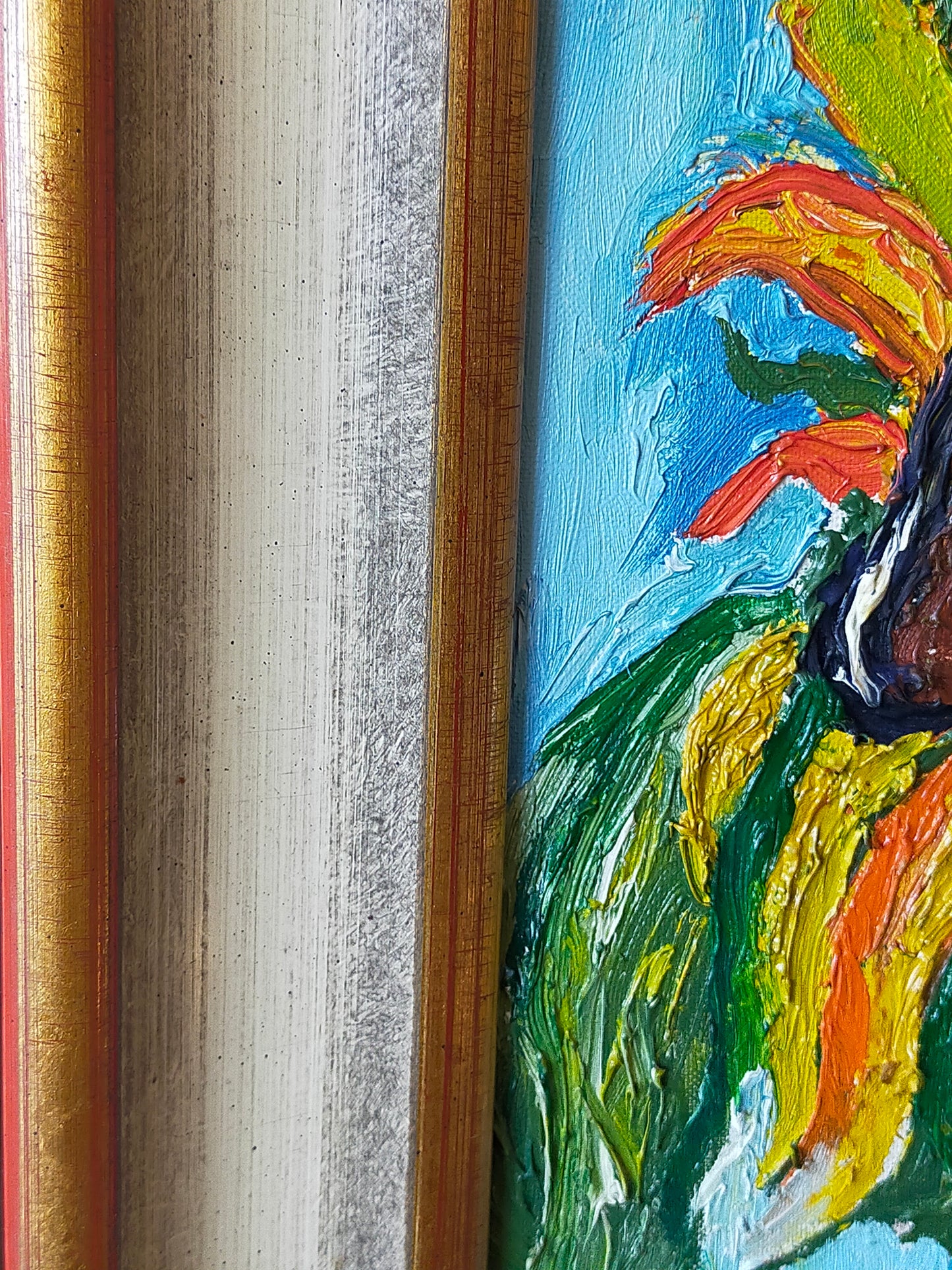 Expressives Sonnenblumen Ölgemälde – Impasto Stil im Goldrahmen