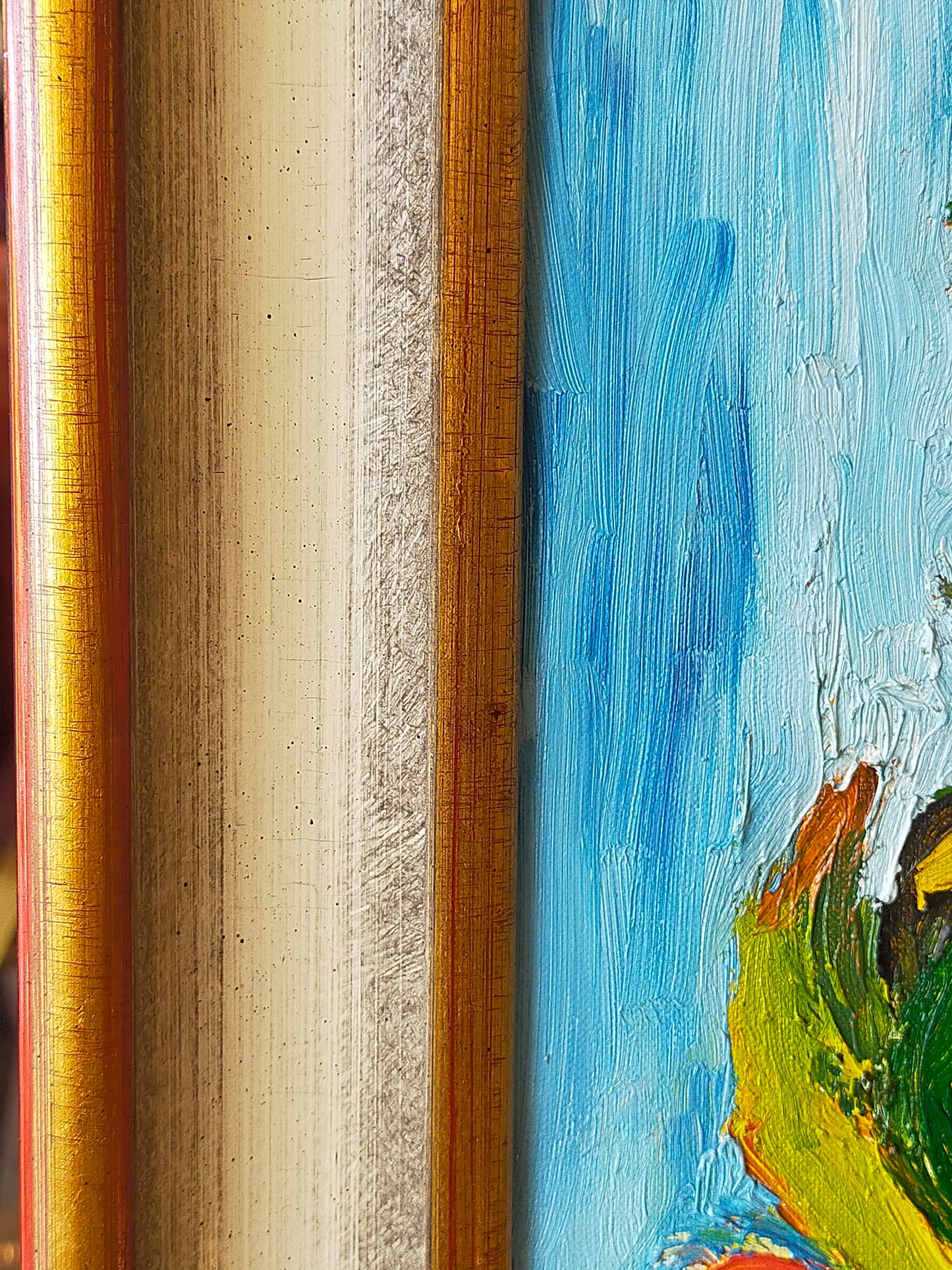 Expressives Sonnenblumen Ölgemälde – Impasto Stil im Goldrahmen
