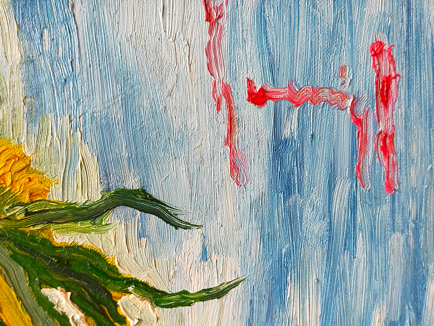 Expressives Sonnenblumen Ölgemälde – Impasto Stil im Goldrahmen