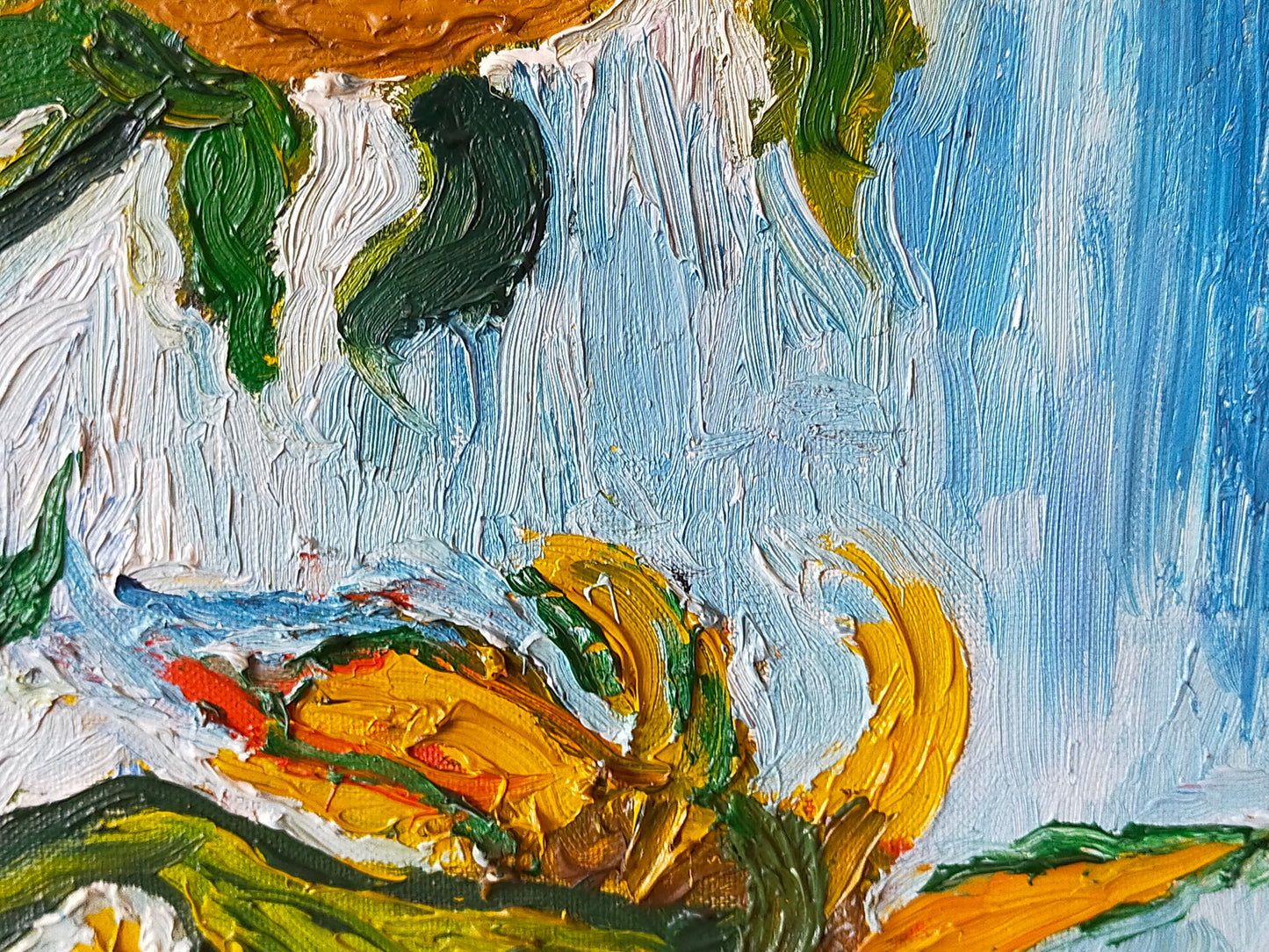 Expressives Sonnenblumen Ölgemälde – Impasto Stil im Goldrahmen