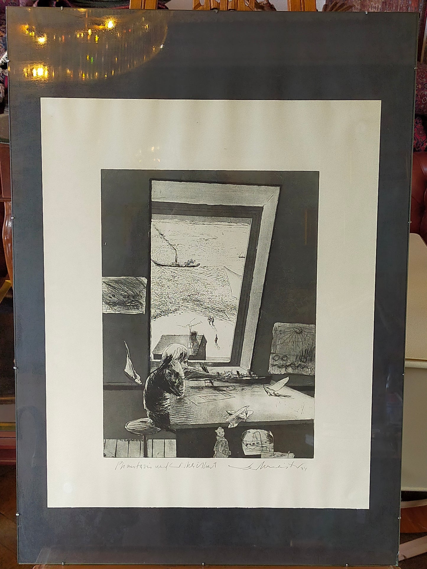 Original Grafik "Phantasie und Wirklichkeit" – Signiert von G. Meister '74