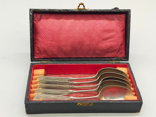 Antikes Besteck Set 5 versilberte Löffel von Arthur Ironmonger