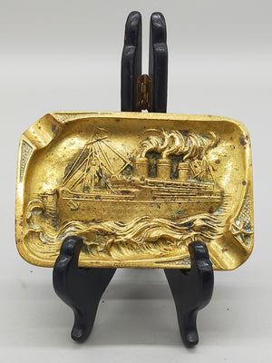 Antiker Messing „Anvers“ Aschenbecher – Maritimes Titanic Relief-Design