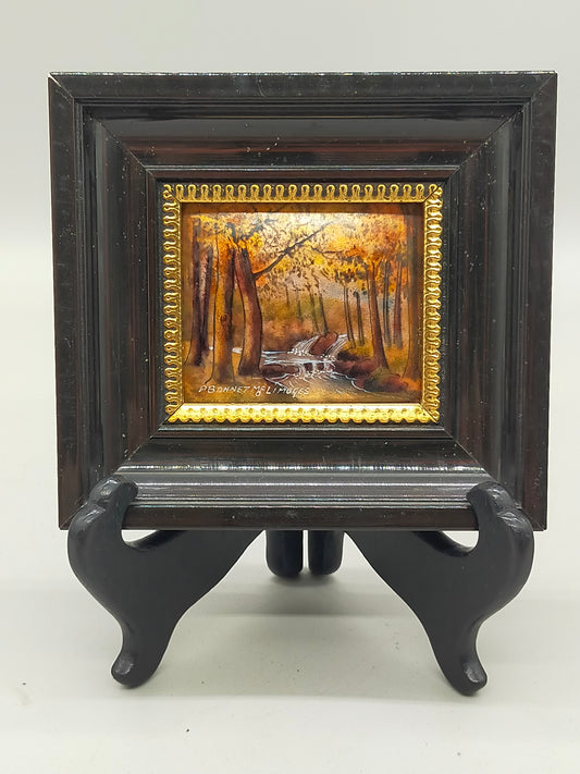 Limoges Emaille Kunst von Pierre Bonnet – Miniatur Herbstlandschaft