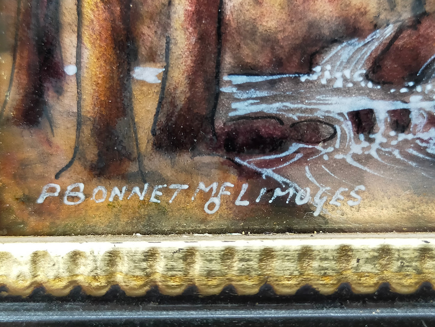 Limoges Emaille Kunst von Pierre Bonnet – Miniatur Herbstlandschaft