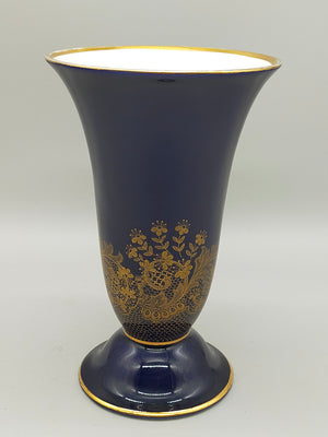 Lindner Kueps Bavaria Echt Cobalt Vase – Goldene Spitze & Blumendekor