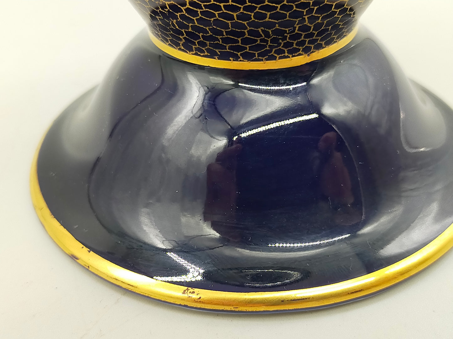 Lindner Kueps Bavaria Echt Cobalt Vase – Goldene Spitze & Blumendekor