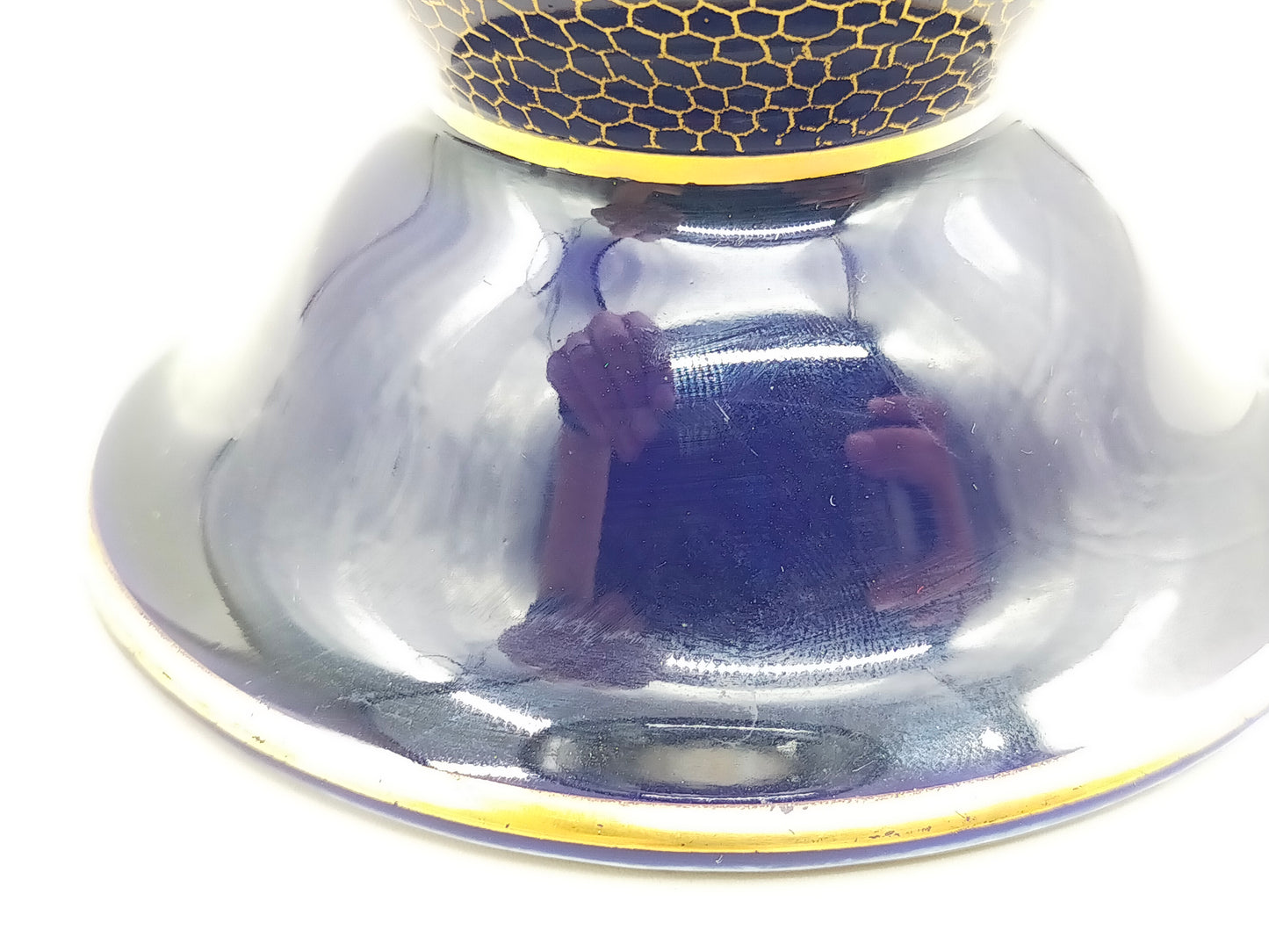 Lindner Kueps Bavaria Echt Cobalt Vase – Goldene Spitze & Blumendekor