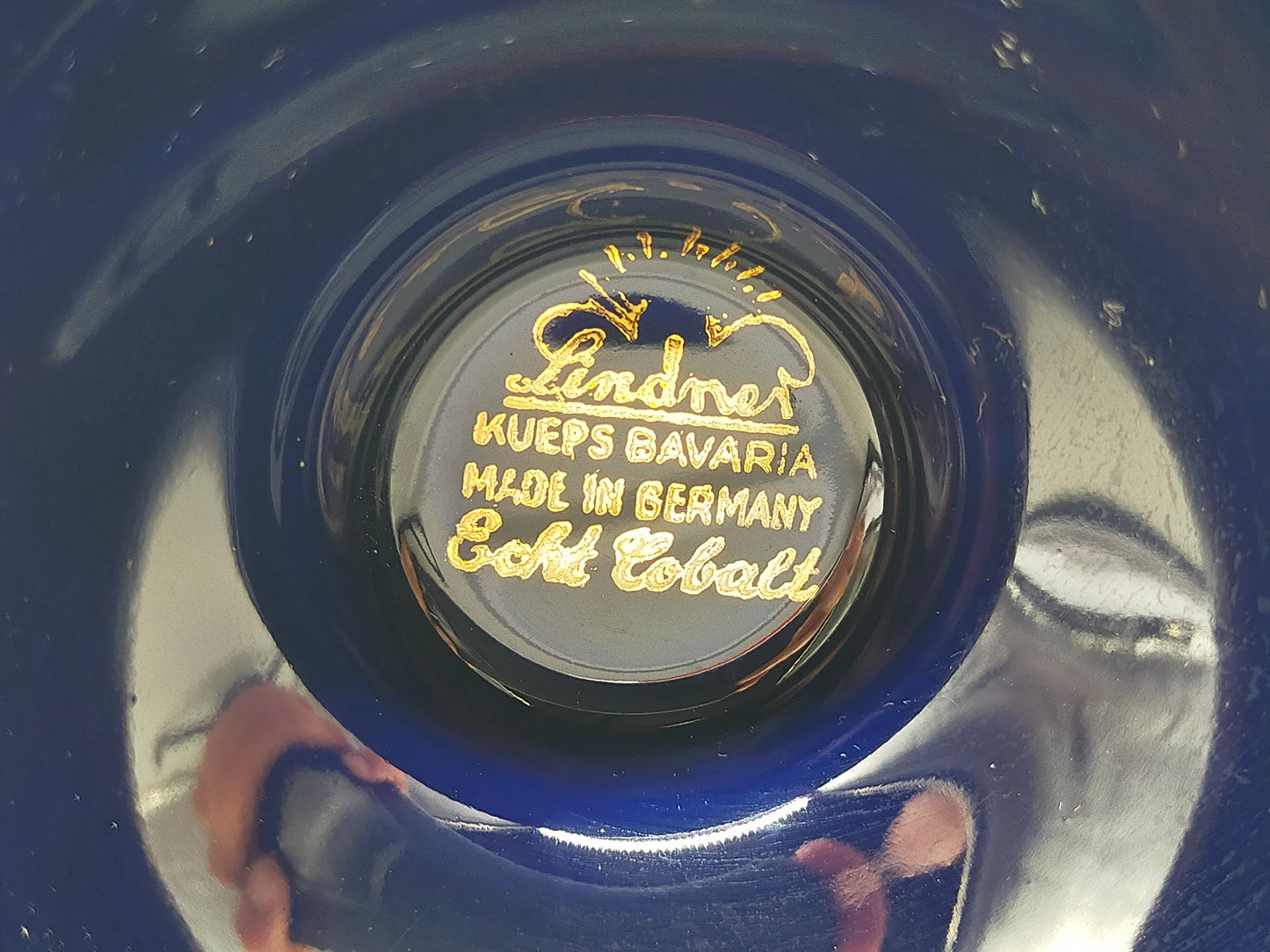 Lindner Kueps Bavaria Echt Cobalt Vase – Goldene Spitze & Blumendekor