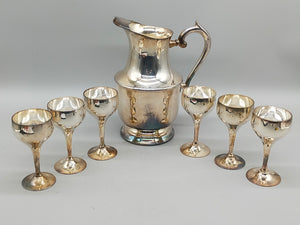 Edles Versilbertes Set: Großer Krug & 6 Kelche – Vintage Charme