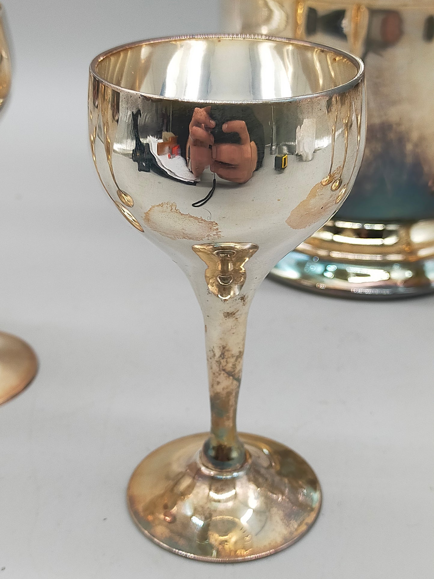 Edles Versilbertes Set: Großer Krug & 6 Kelche – Vintage Charme