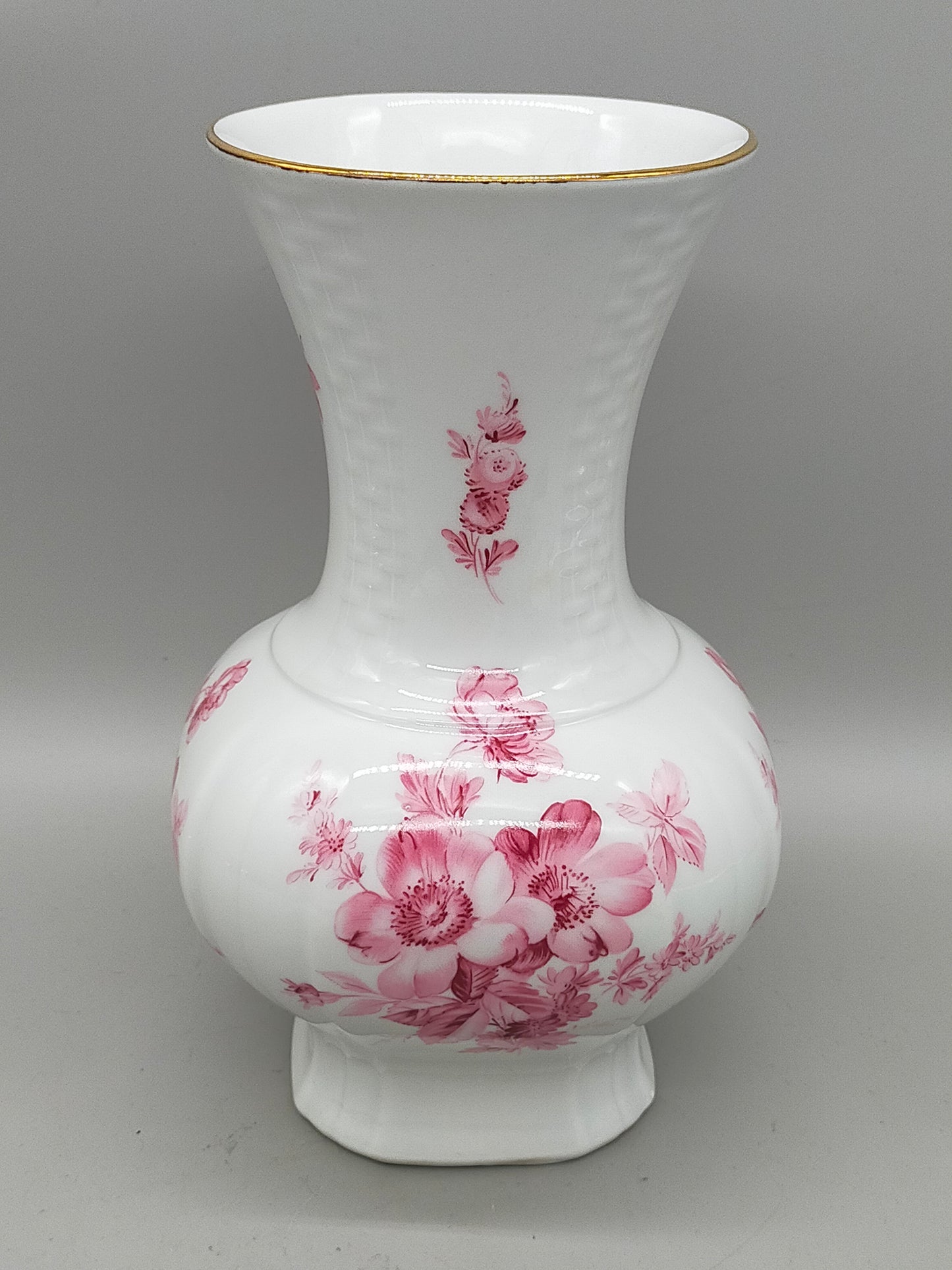 Prachtvolle Bareuther Waldsassen Vase – Florales Dekor in Rosa & Goldrand