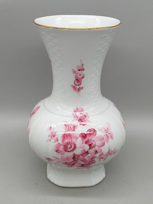 Prachtvolle Bareuther Waldsassen Vase – Florales Dekor in Rosa & Goldrand