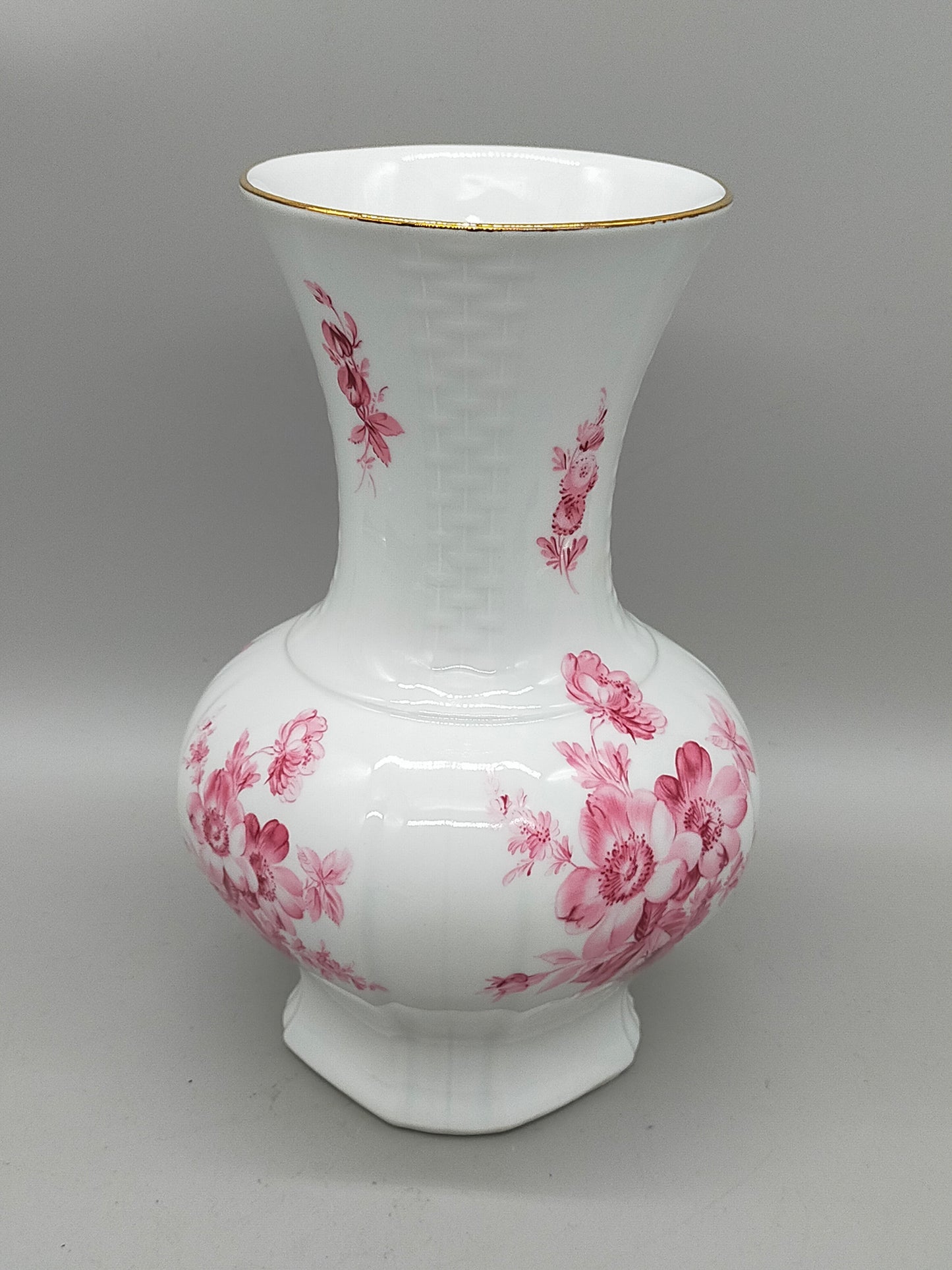 Prachtvolle Bareuther Waldsassen Vase – Florales Dekor in Rosa & Goldrand