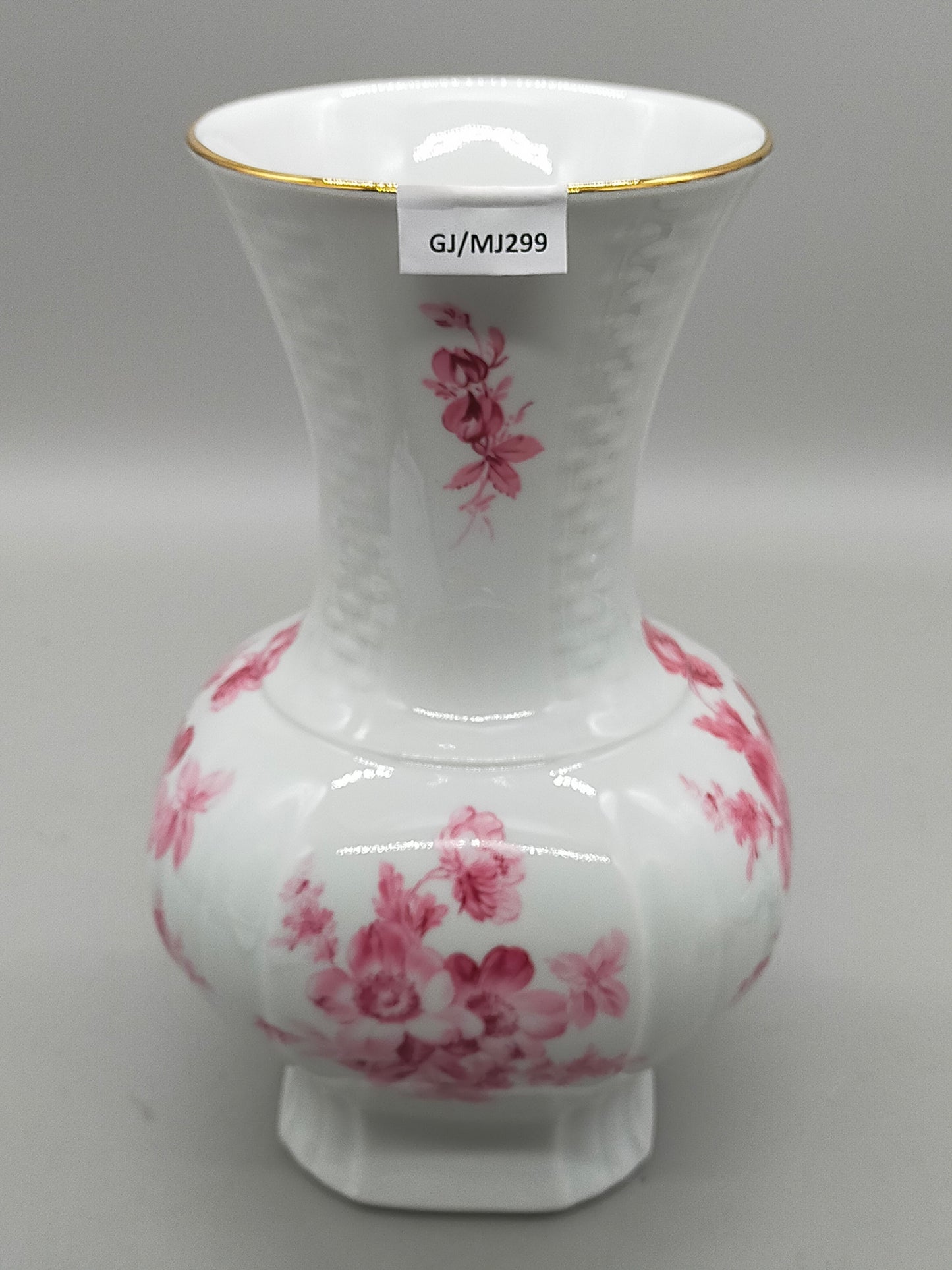 Prachtvolle Bareuther Waldsassen Vase – Florales Dekor in Rosa & Goldrand