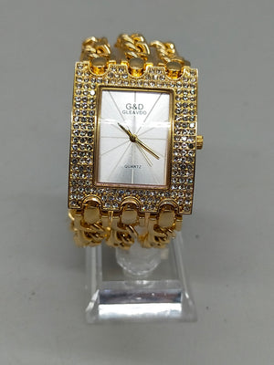 Glamouröse G&D Damen Uhr – Gold-Optik mit Strassbesatz