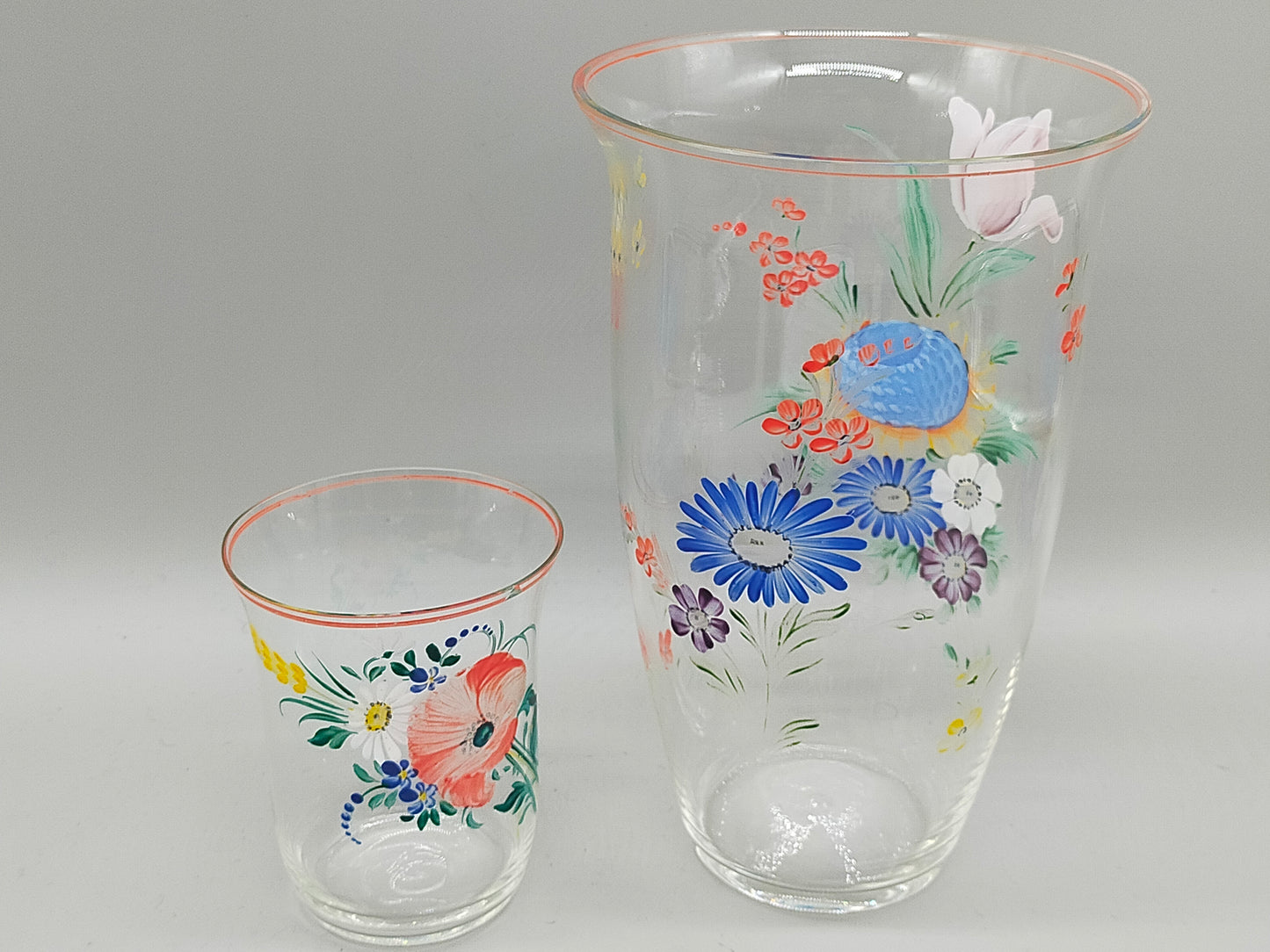 Handbemaltes Glas-Set mit Blumenmuster – 2-teilig, Vintage Stil