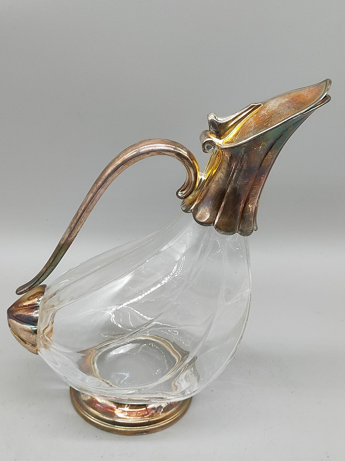 Elegante Vintage Ente Karaffe – Versilbertes Glas
