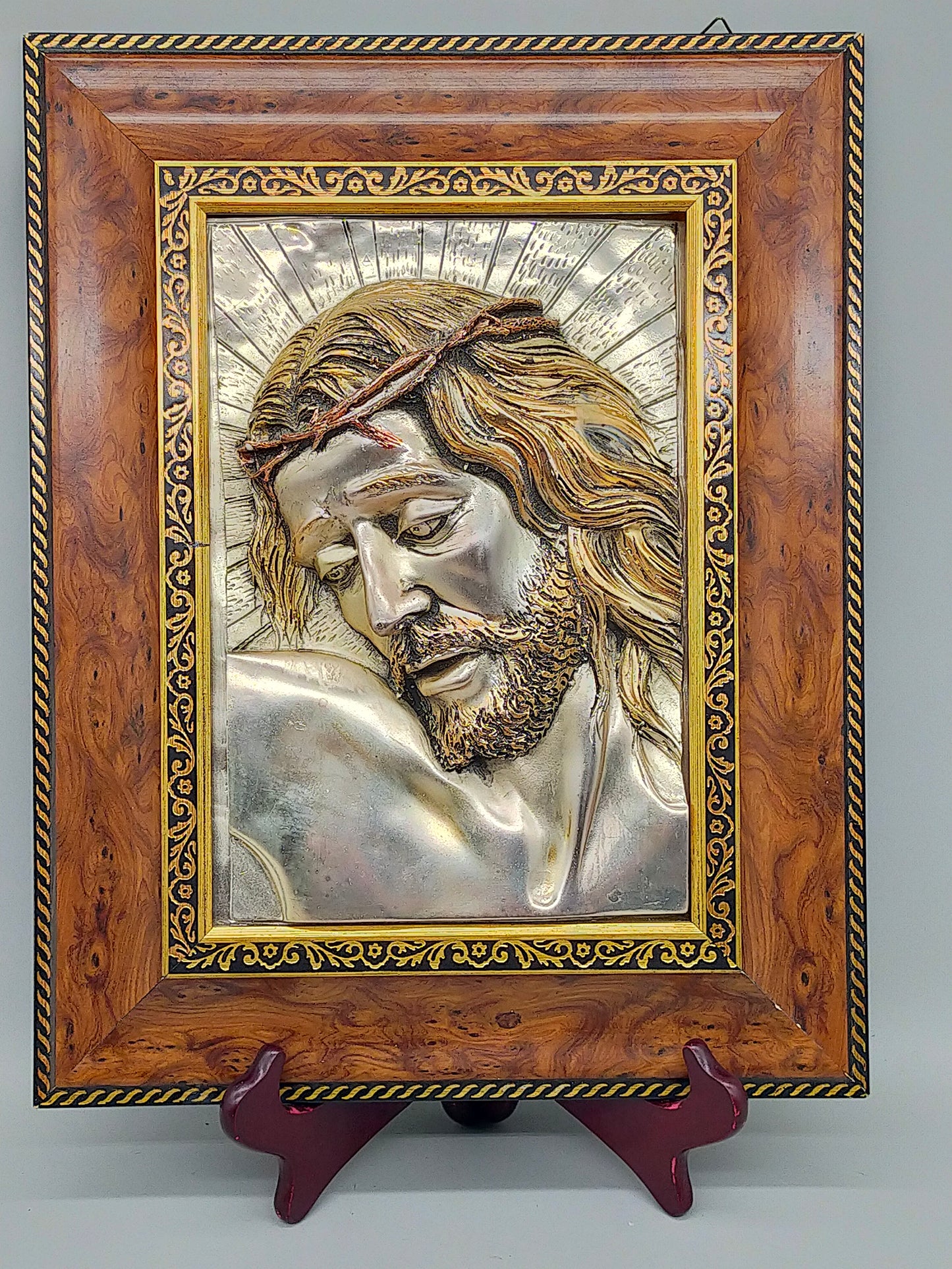 Edles Jesus Relief aus 925 Silber – Kunstvolles Wandbild im Holzrahmen