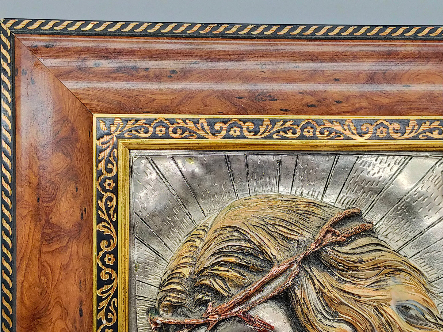 Edles Jesus Relief aus 925 Silber – Kunstvolles Wandbild im Holzrahmen