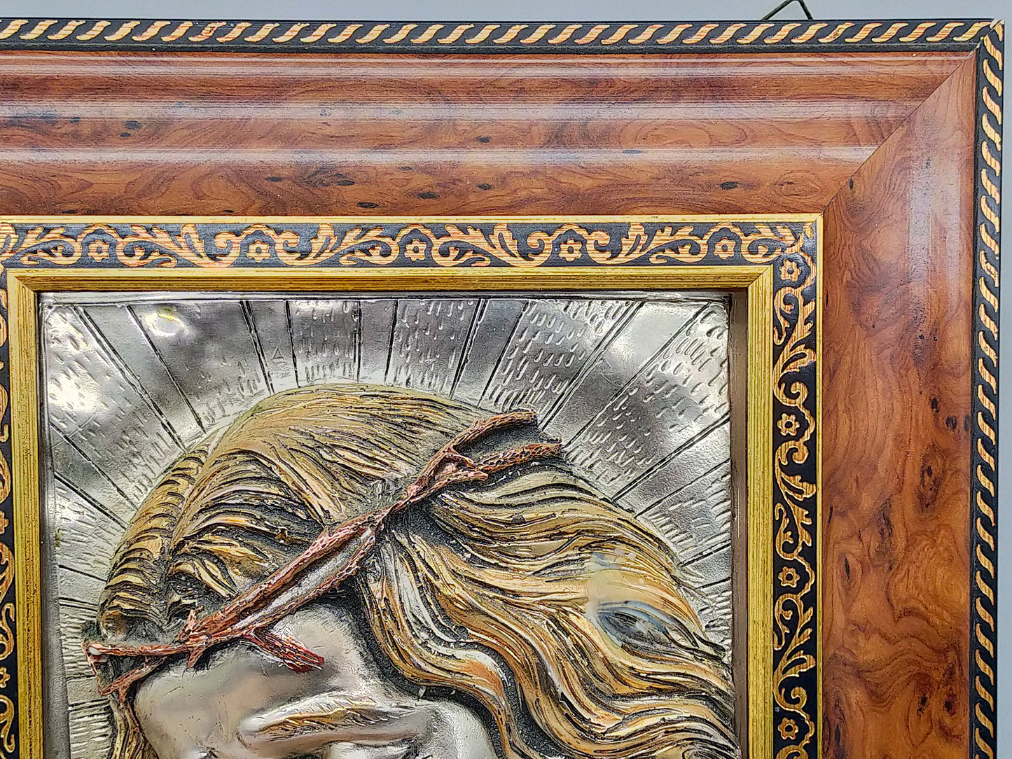Edles Jesus Relief aus 925 Silber – Kunstvolles Wandbild im Holzrahmen