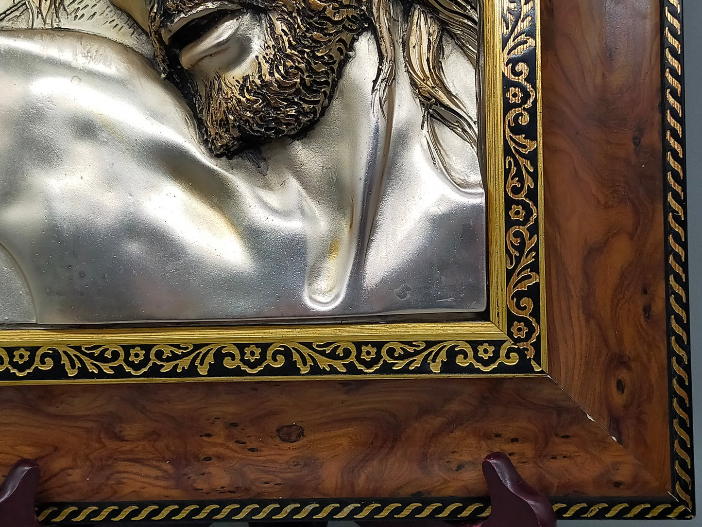 Edles Jesus Relief aus 925 Silber – Kunstvolles Wandbild im Holzrahmen