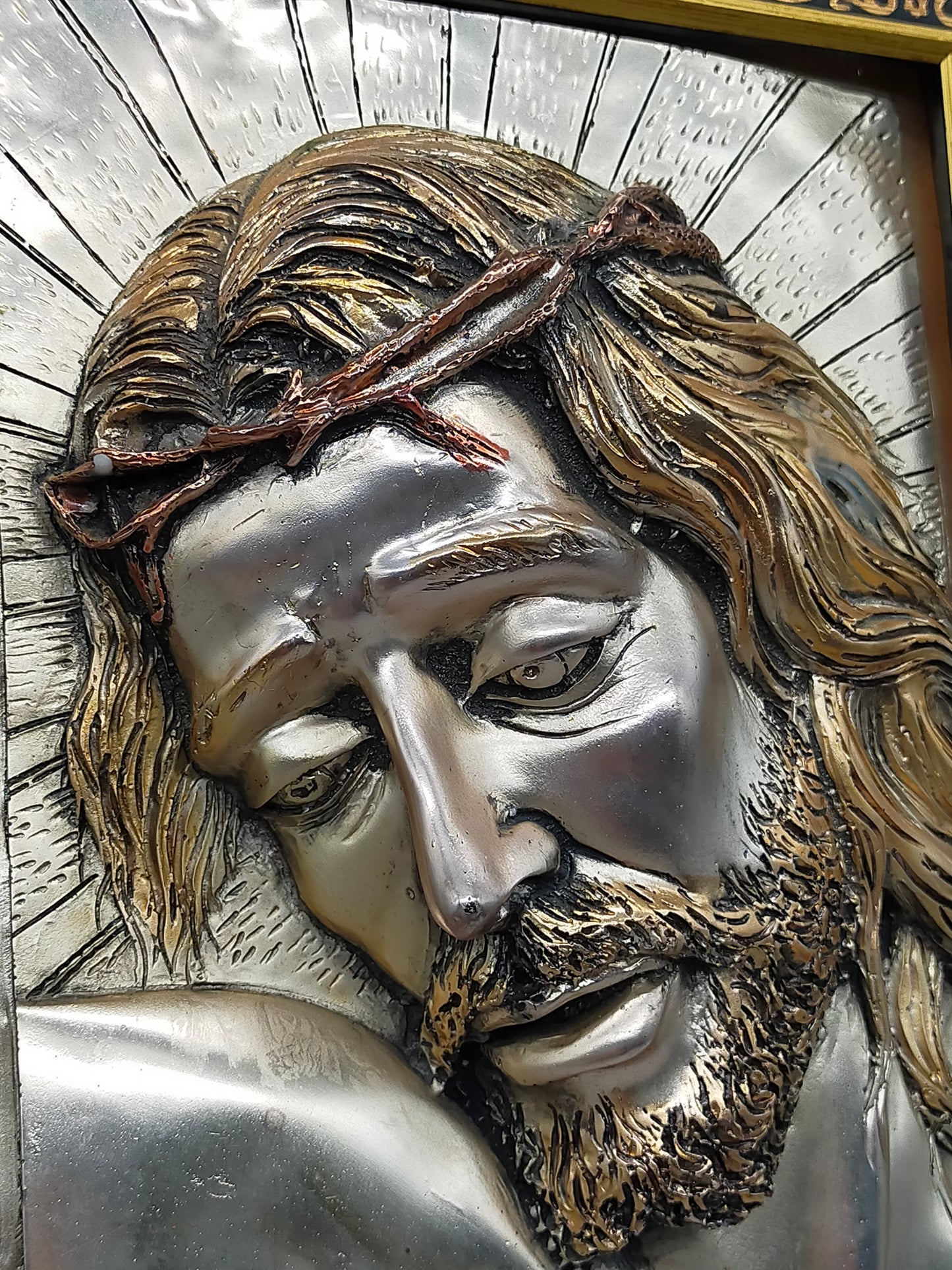 Edles Jesus Relief aus 925 Silber – Kunstvolles Wandbild im Holzrahmen