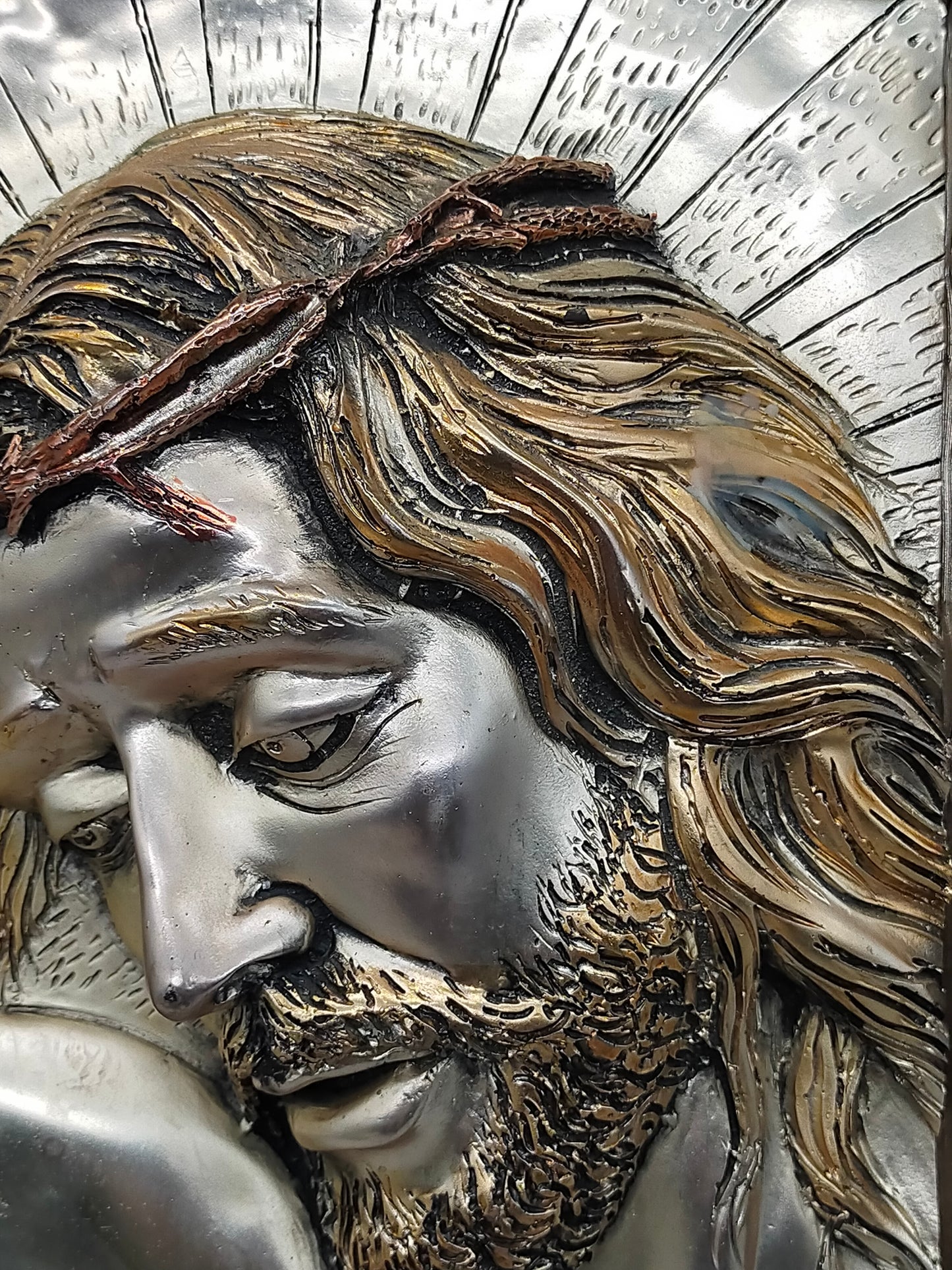 Edles Jesus Relief aus 925 Silber – Kunstvolles Wandbild im Holzrahmen