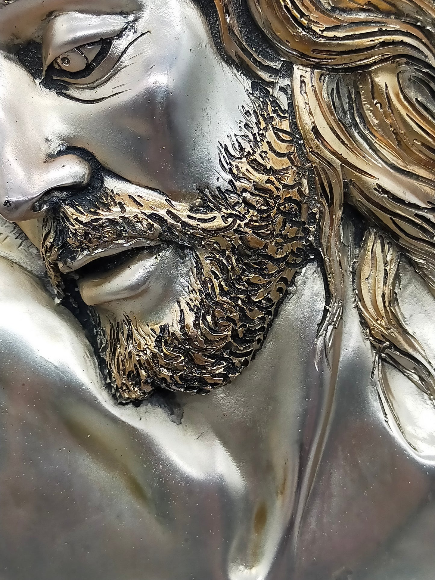 Edles Jesus Relief aus 925 Silber – Kunstvolles Wandbild im Holzrahmen