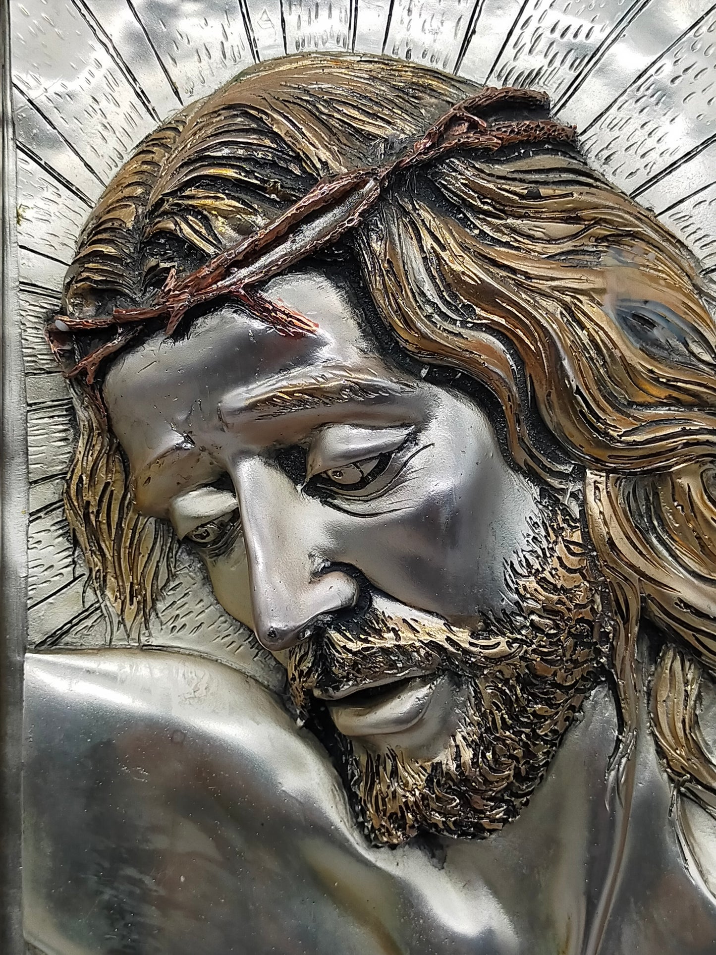 Edles Jesus Relief aus 925 Silber – Kunstvolles Wandbild im Holzrahmen
