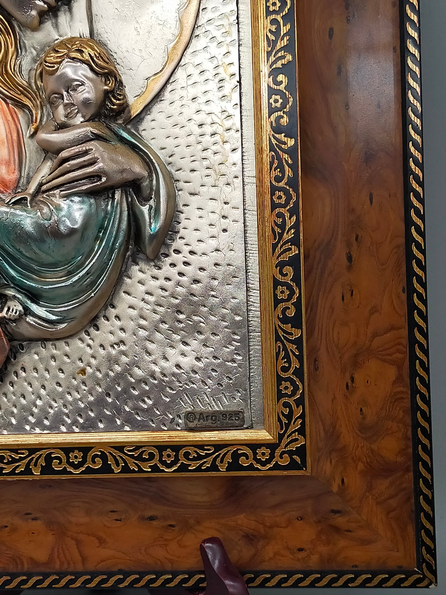 Exklusives 925er Silberrelief Madonna mit Kind – Edler Holzrahmen