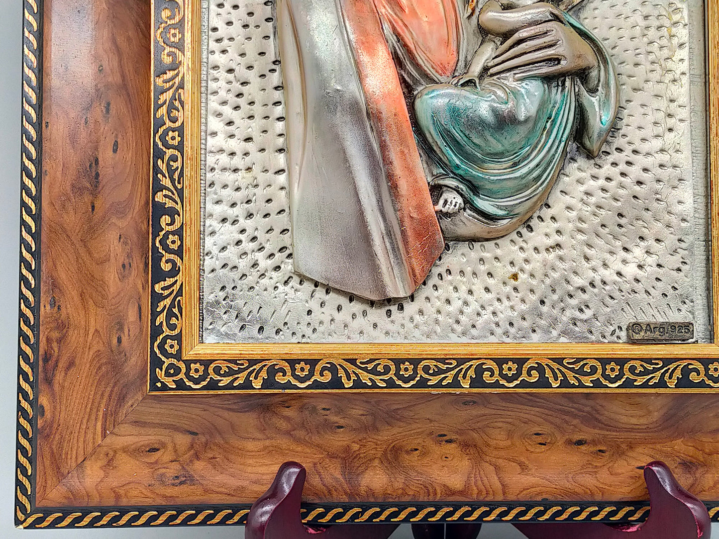 Exklusives 925er Silberrelief Madonna mit Kind – Edler Holzrahmen